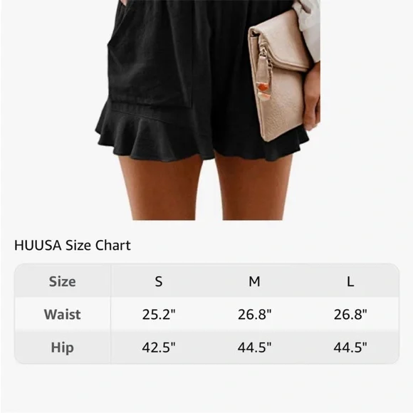HUUSA Women's Orange Rust Ruffle Shorts with Pockets, Small - Picture 5 of 10